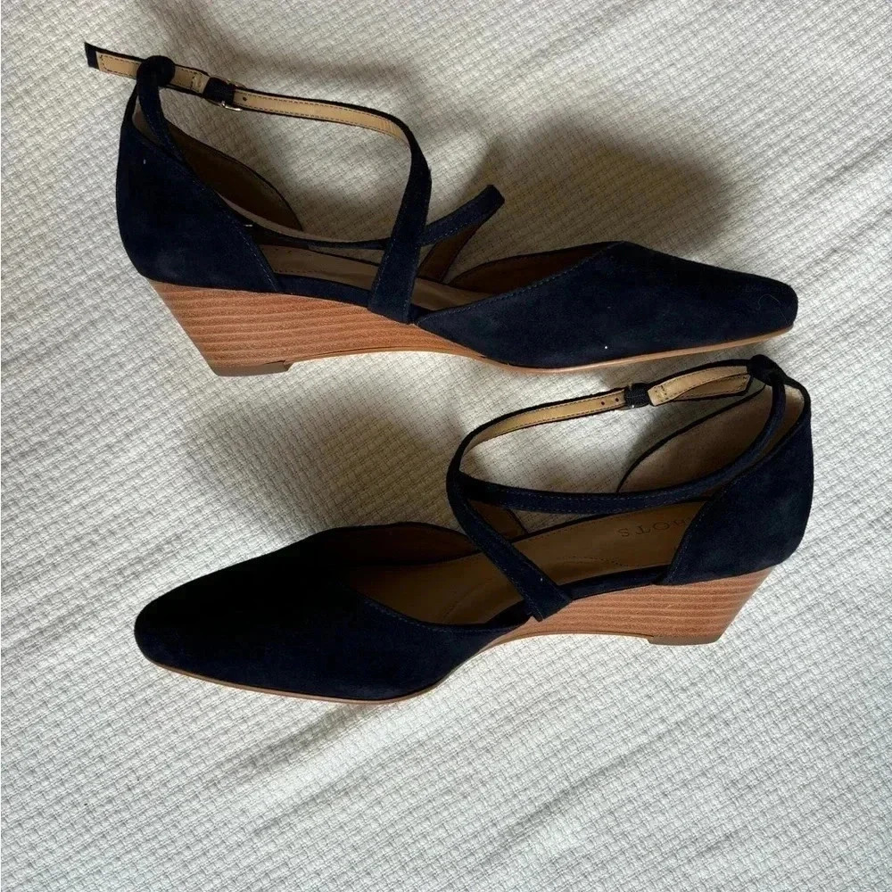 Talbots Wedges Size 7 Navy Laney Crisscross Suede Preppy Career City Timeless - Picture 7 of 9